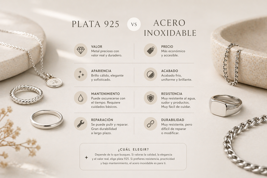 Diferencia entre plata 925 y acero inoxidable: cuál elegir