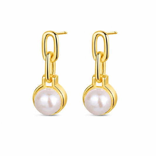 Pendientes Perla Link baño en oro de 18kt