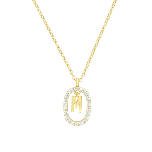 Collar Letter Crystal Oval baño en oro de 18kt