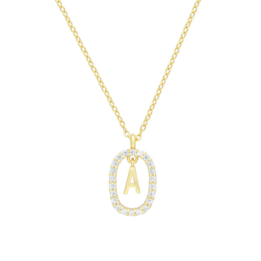 Collar Letter Crystal Oval baño en oro de 18kt