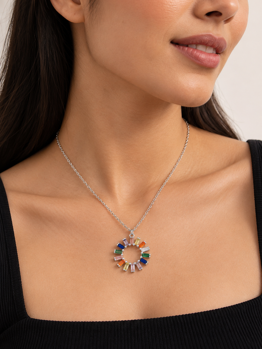 Collar Círculo Rainbow plata 925