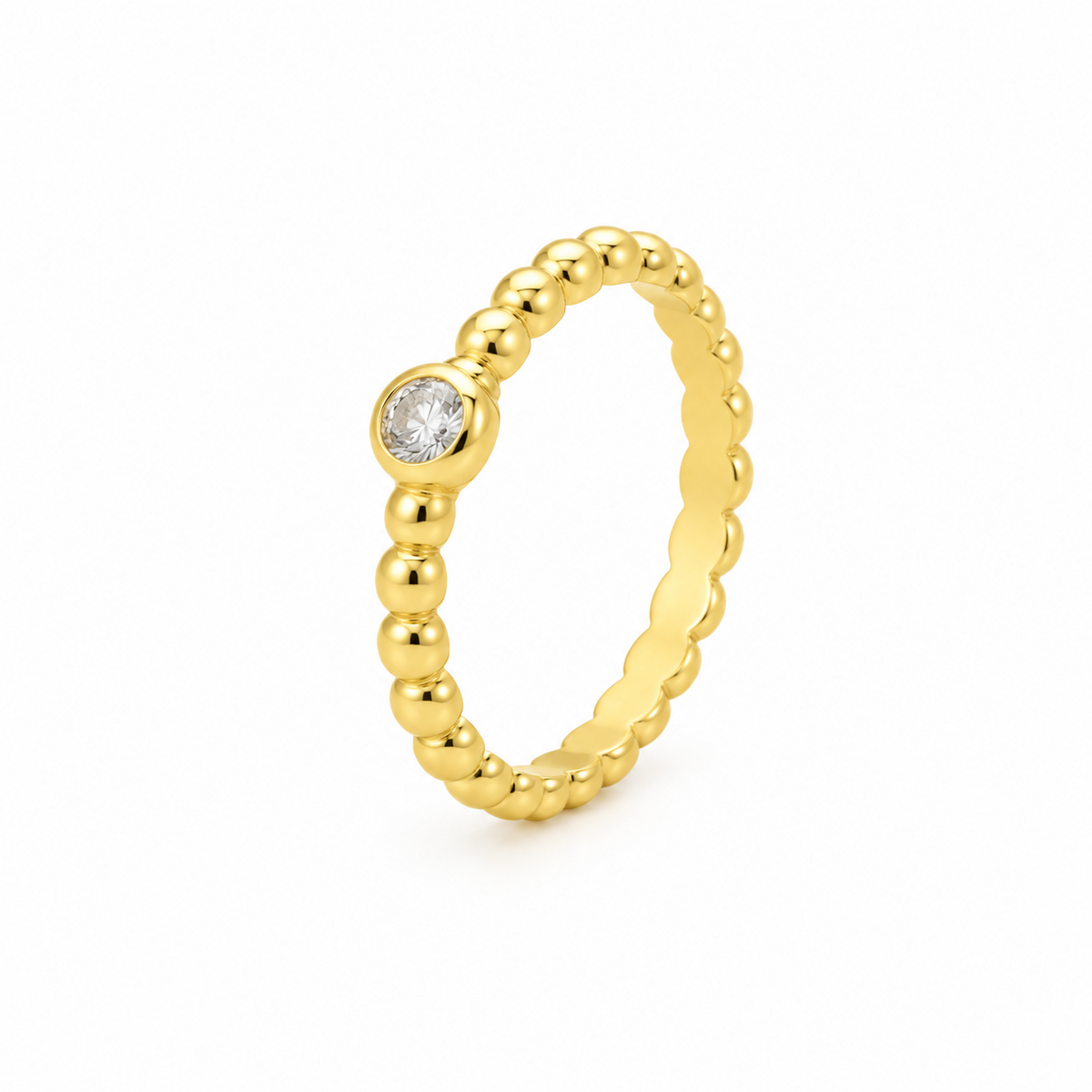 Anillo Lumi baño en oro de 18kt de bolitas con circonita blanca, vista frontal