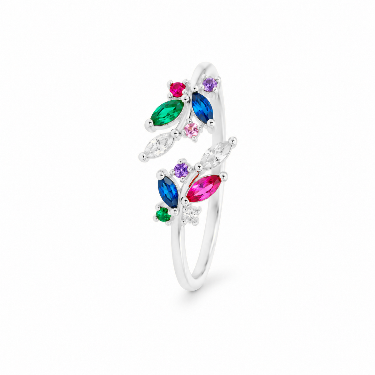 Anillo Color Bloom plata 925 con circonitas multicolor, vista frontal