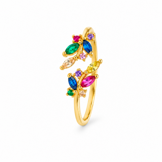 Anillo Color Bloom baño en oro de 18kt con circonitas multicolor, vista frontal