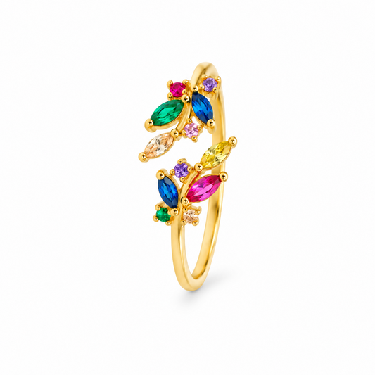 Anillo Color Bloom baño en oro de 18kt con circonitas multicolor, vista frontal