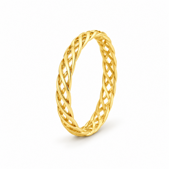 Anillo trenzado con baño en oro de 18kt, vista lateral