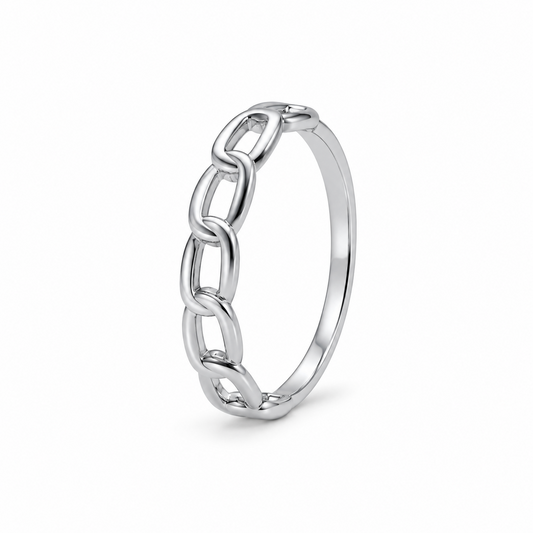Anillo de eslabones en plata 925, vista lateral sobre fondo blanco