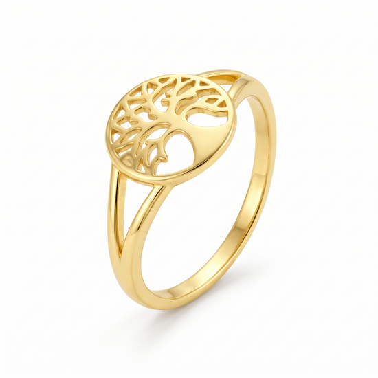 Anillo Soul Tree con baño en oro de 18kt, vista frontal
