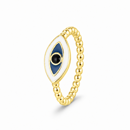 Anillo Turco Iris con baño en oro de 18kt y ojo blanco, azul y negro, vista lateral