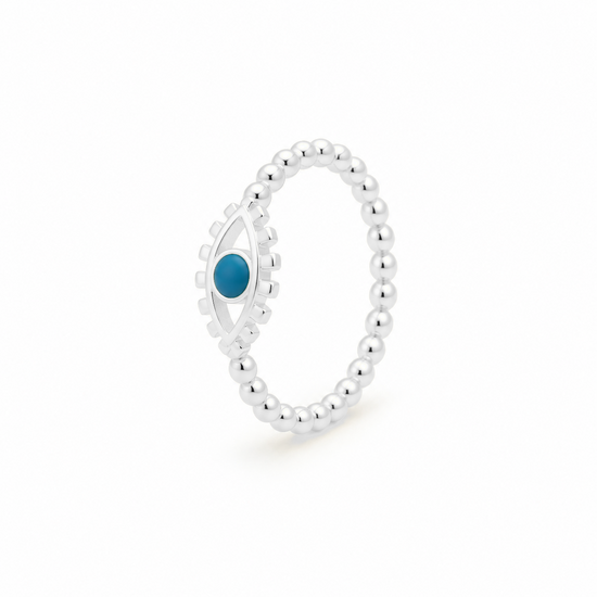 Anillo Turco Halo en plata 925 con centro azul, vista lateral