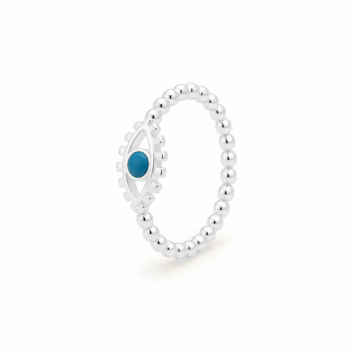 Anillo Turco Halo en plata 925 con centro azul, vista lateral