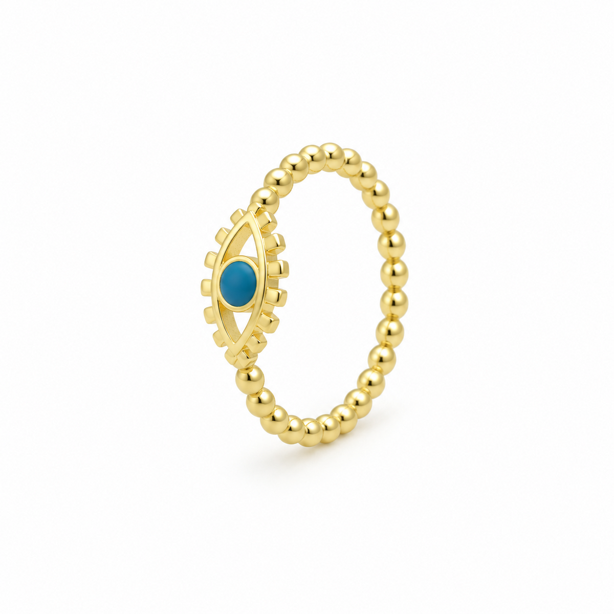 Anillo Turco Halo con baño en oro de 18kt y centro azul, vista lateral