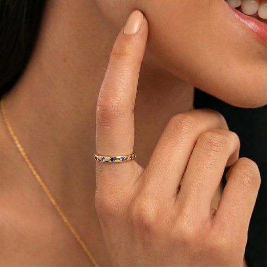 Anillo Colors Orbit plata baño en oro de 18kt