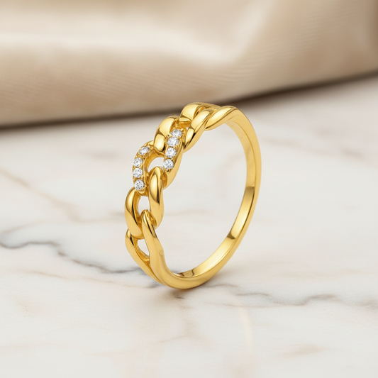 Anillo Chain Glow plata baño en oro de 18kt