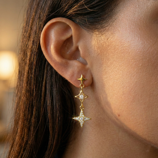Pendientes Stardust Drops plata baño en oro de 18kt