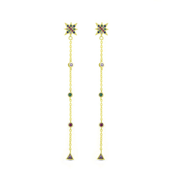 Pendientes largos Cosmic Drops plata baño en oro de 18kt