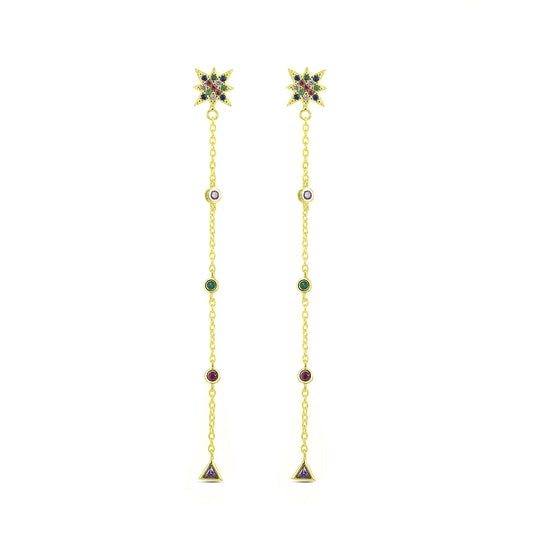 Pendientes largos Cosmic Drops plata baño en oro de 18kt