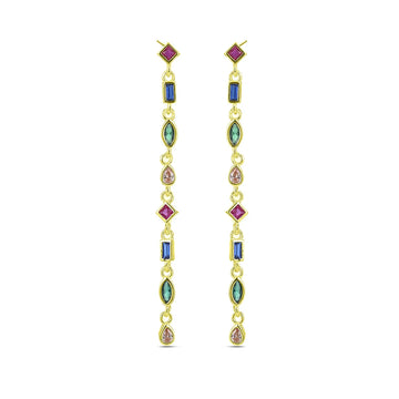 Pendientes largos Party Lines plata baño en oro de 18kt