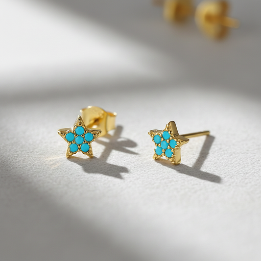 Pendientes Star Pop Mini turquesa baño en oro de 18kt