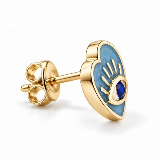 Pendientes Corazón Ojo Turco plata 925 baño en oro de 18kt