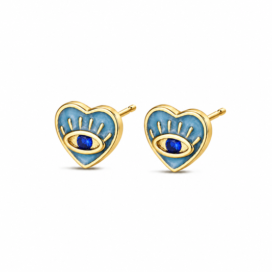 Pendientes Corazón Ojo Turco plata 925 baño en oro de 18kt
