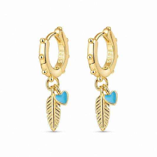 Pendientes Pluma Free turquesa baño en oro de 18kt