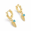 Pendientes Pluma Free turquesa baño en oro de 18kt
