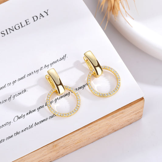 Pendientes Circle Shine plata baño en oro de 18kt