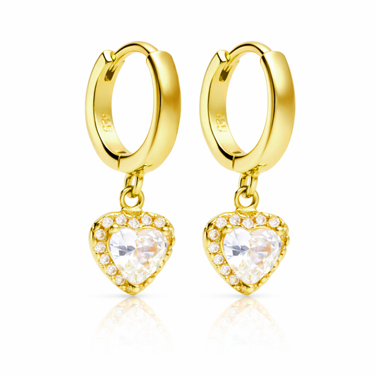 Pendientes de aro Sweet Drop Heart baño en oro de 18kt