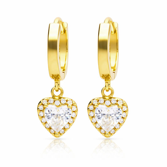 Pendientes de aro Sweet Drop Heart baño en oro de 18kt