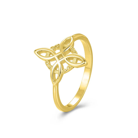 Anillo Nudo de Bruja plata baño en oro de 18kt