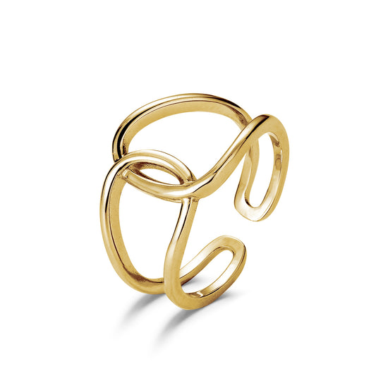 Anillo line cruzado plata baño en oro de 18kt